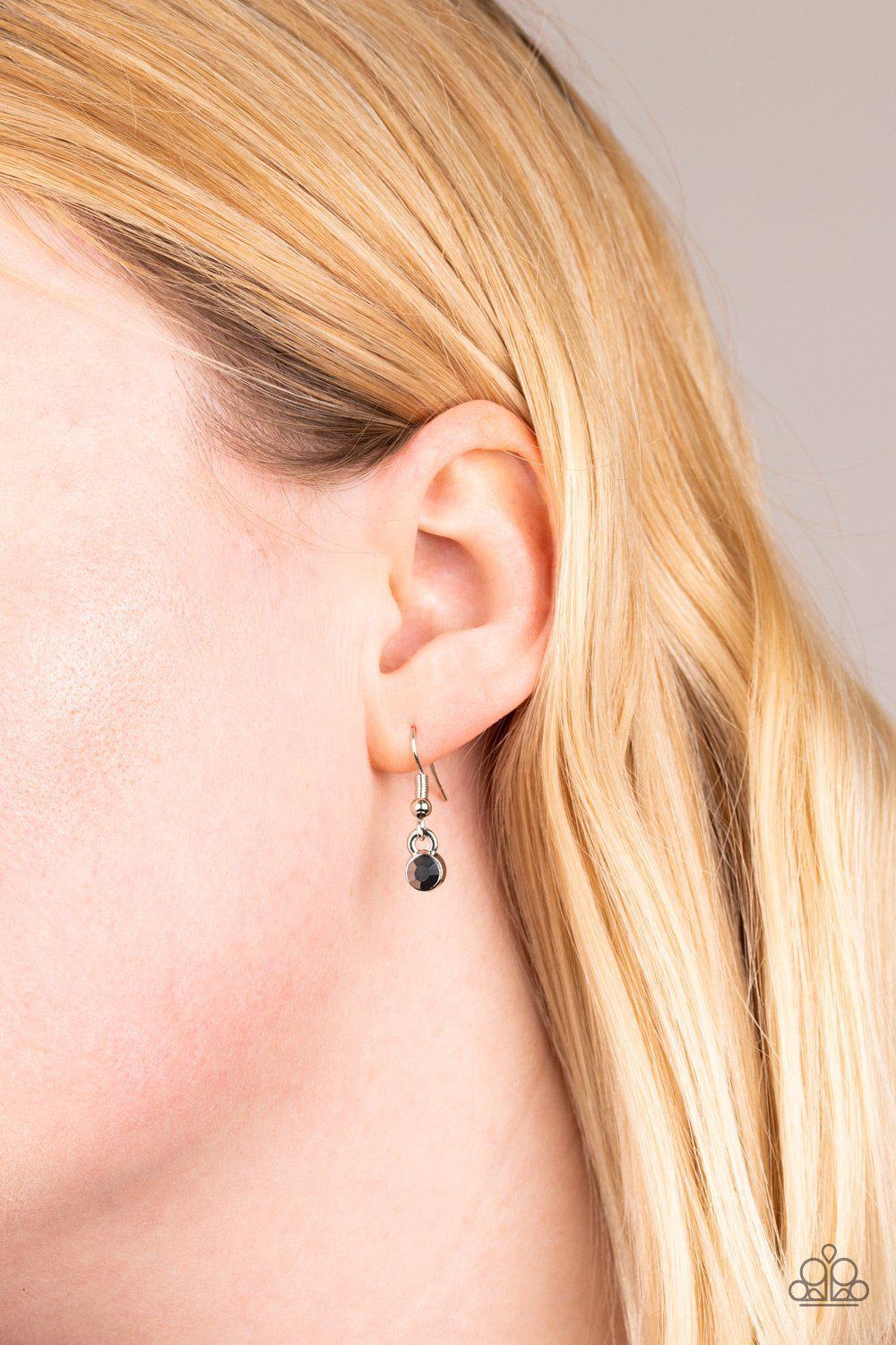 Soaring High Silver and Hematite Rhinestone Feather Necklace - Paparazzi Accessories - free matching earrings -CarasShop.com - Paparazzi Jewelry by Cara Jewels