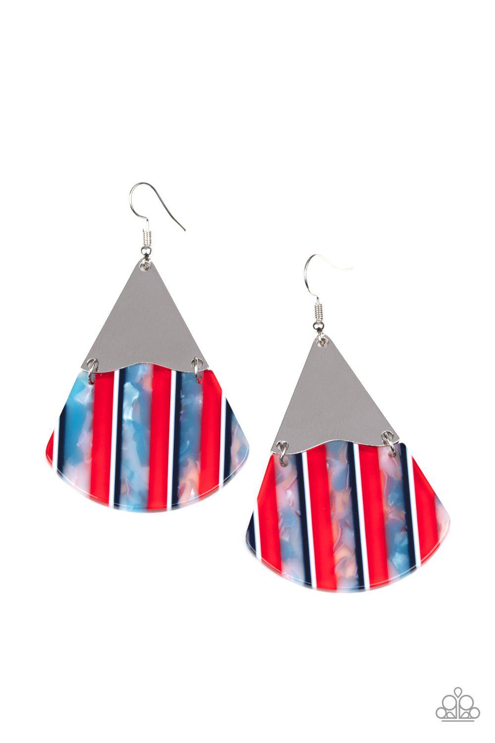Social Animal Red, White and Blue Acrylic Earrings - Paparazzi Accessories- on model - CarasShop.com - Paparazzi Jewelry by Cara Jewels