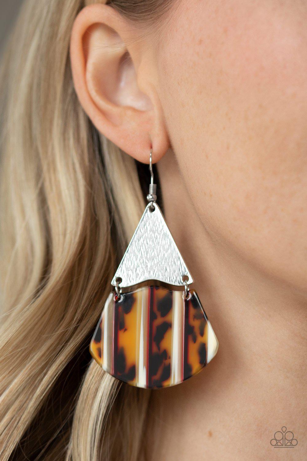 Social Animal Yellow and Brown Tortoise Shell Acrylic Earrings - Paparazzi Accessories- lightbox - CarasShop.com - Paparazzi Jewelry by Cara Jewels