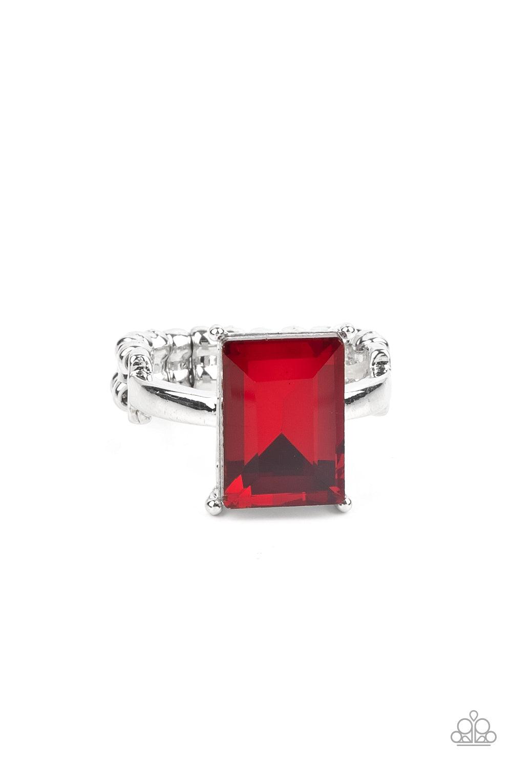 Social Glow Red Rhinestone Ring - Paparazzi Accessories- lightbox - CarasShop.com - Paparazzi Jewelry by Cara Jewels