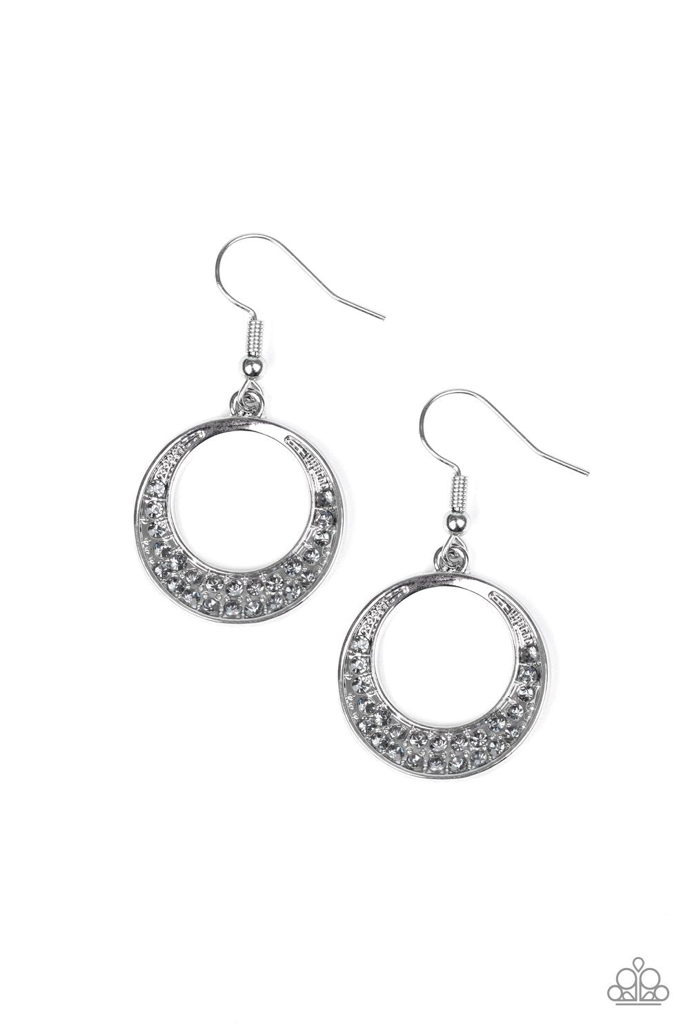 Socialite Luster Silver Rhinestone Earrings - Paparazzi Accessories- lightbox - CarasShop.com - Paparazzi Jewelry by Cara Jewels