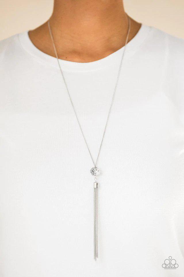 Socialite of the Season Silver Necklace - Paparazzi Accessories- on model - CarasShop.com - Paparazzi Jewelry by Cara Jewels