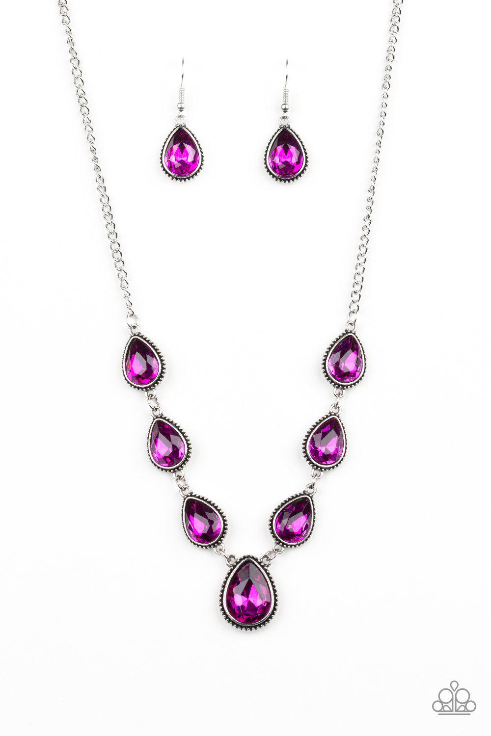 Socialite Social Pink Teardrop Rhinestone Necklace - Paparazzi Accessories - free matching earrings -CarasShop.com - Paparazzi Jewelry by Cara Jewels