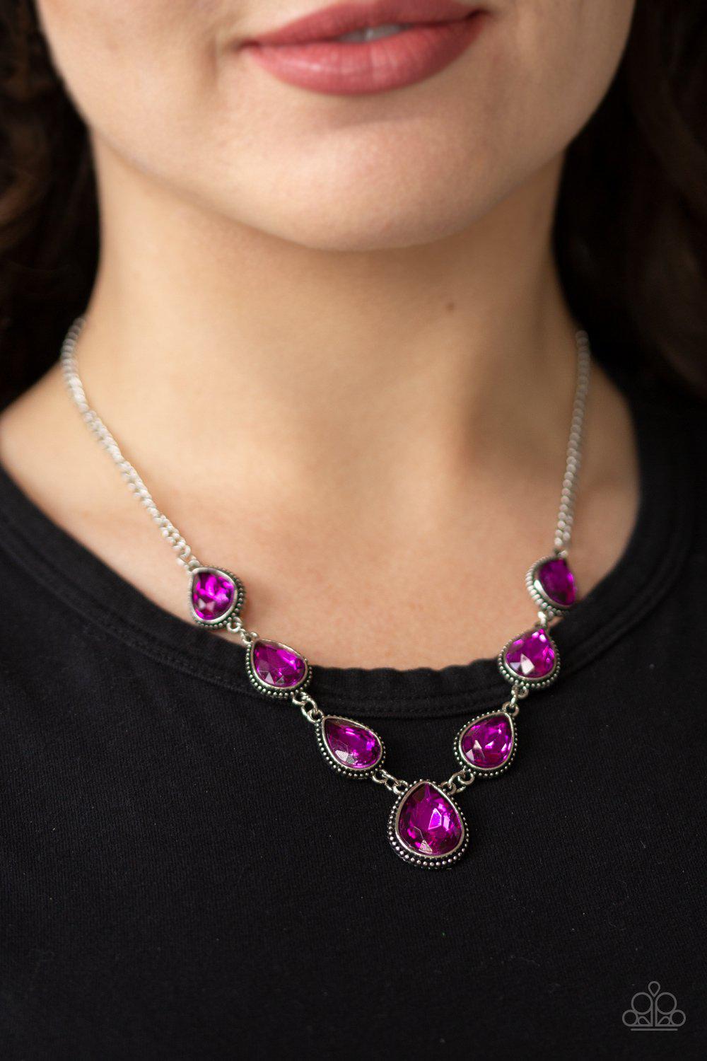 Socialite Social Pink Teardrop Rhinestone Necklace - Paparazzi Accessories- lightbox - CarasShop.com - Paparazzi Jewelry by Cara Jewels
