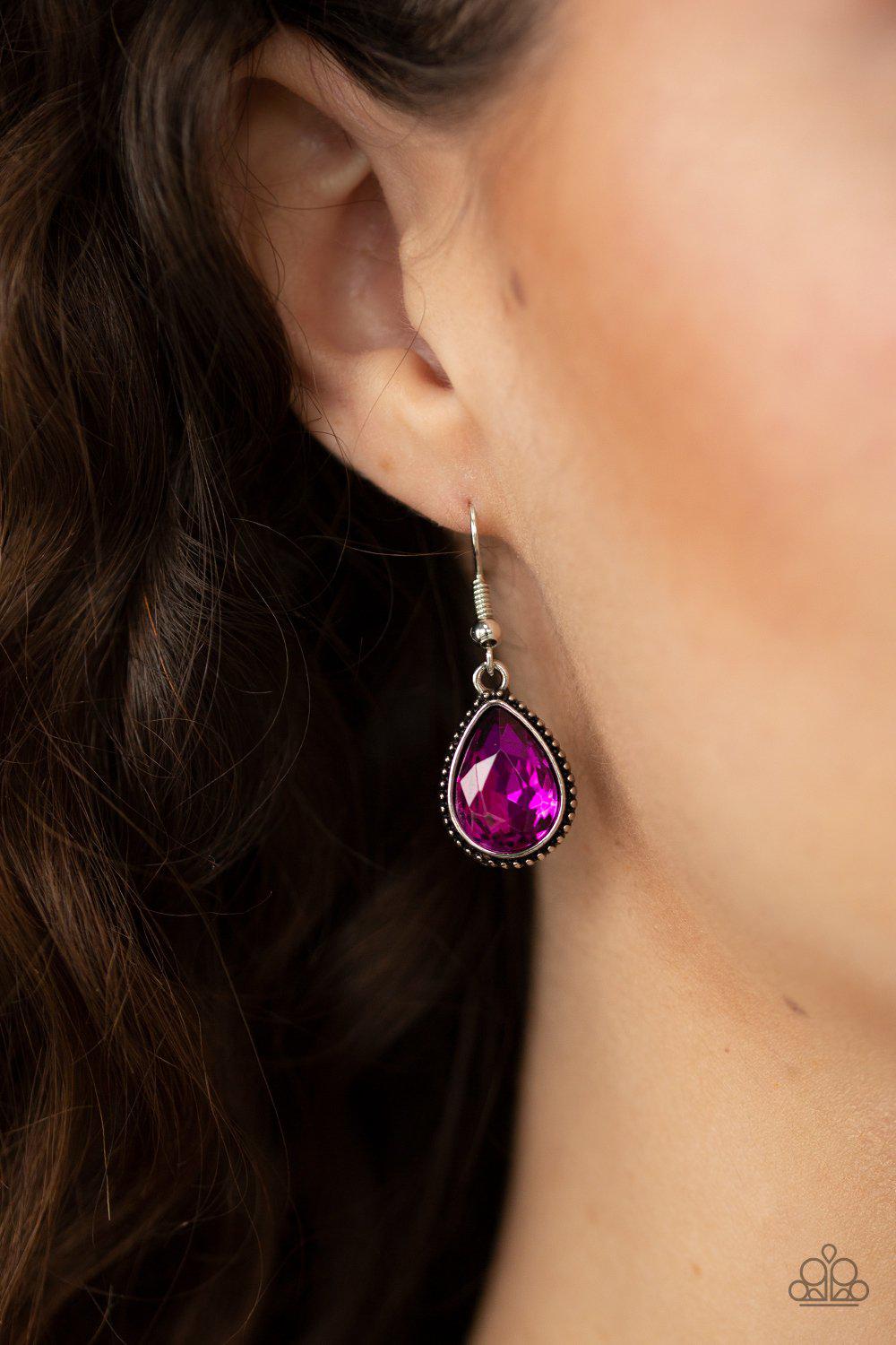 Socialite Social Pink Teardrop Rhinestone Necklace - Paparazzi Accessories- on model - CarasShop.com - Paparazzi Jewelry by Cara Jewels