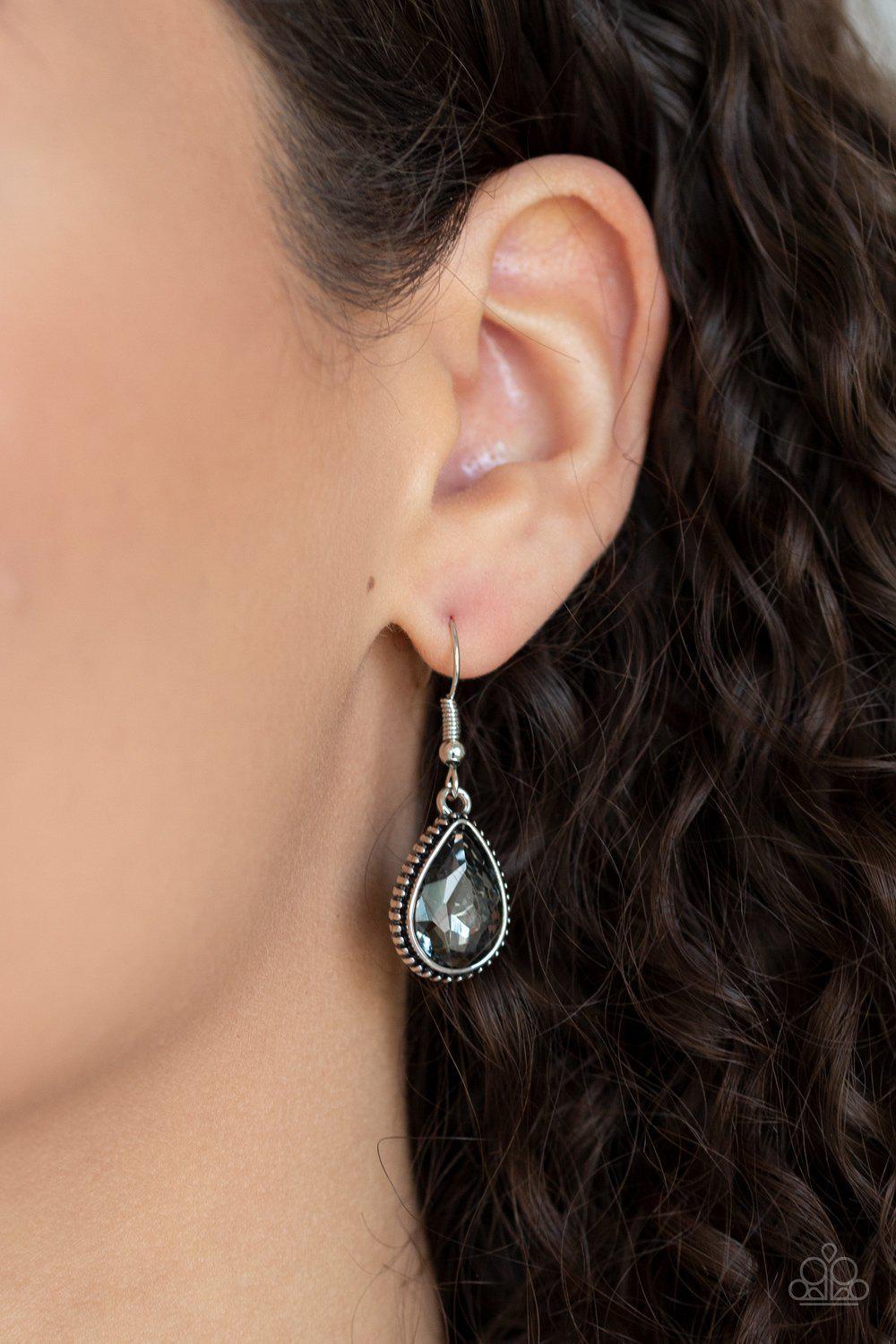 Socialite Social Silver and Smoky Teardrop Gem Necklace - Paparazzi Accessories - free matching earrings -CarasShop.com - Paparazzi Jewelry by Cara Jewels