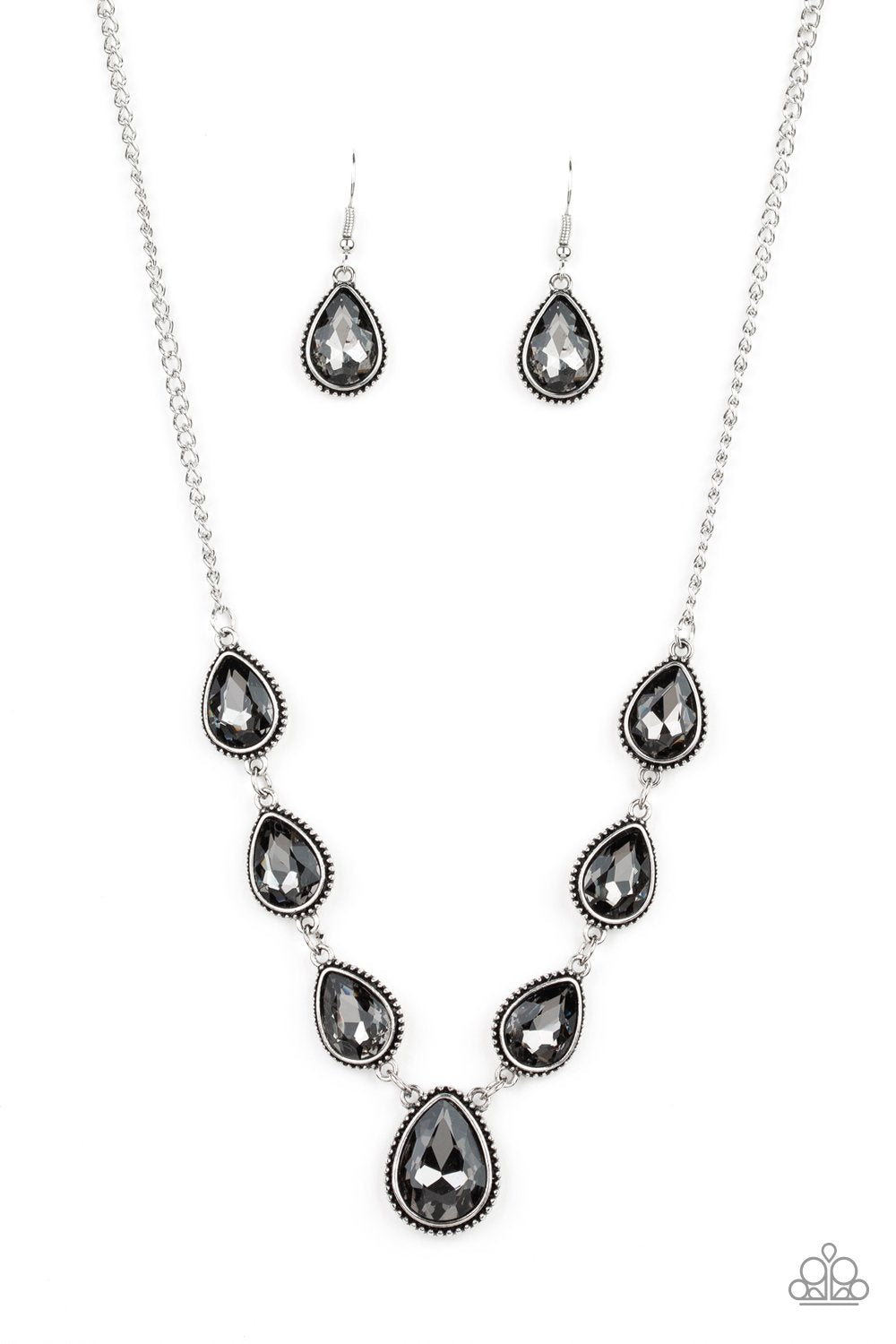 Socialite Social Silver and Smoky Teardrop Gem Necklace - Paparazzi Accessories- lightbox - CarasShop.com - Paparazzi Jewelry by Cara Jewels