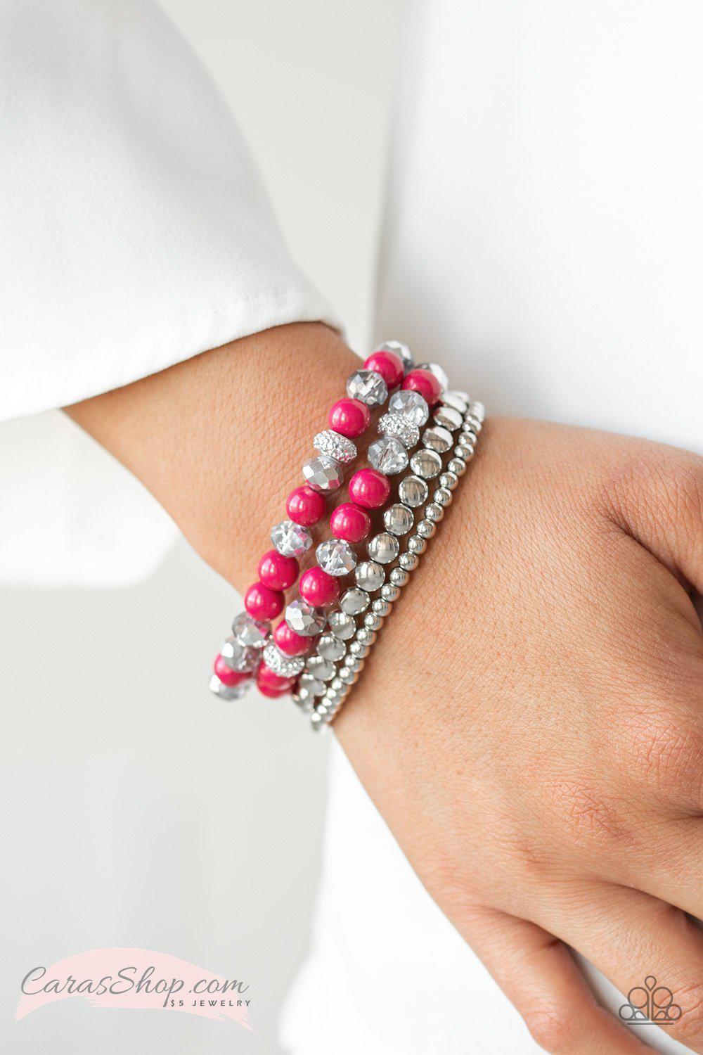 Socialize Pink Stretch Bracelet Set - Paparazzi Accessories- lightbox - CarasShop.com - Paparazzi Jewelry by Cara Jewels