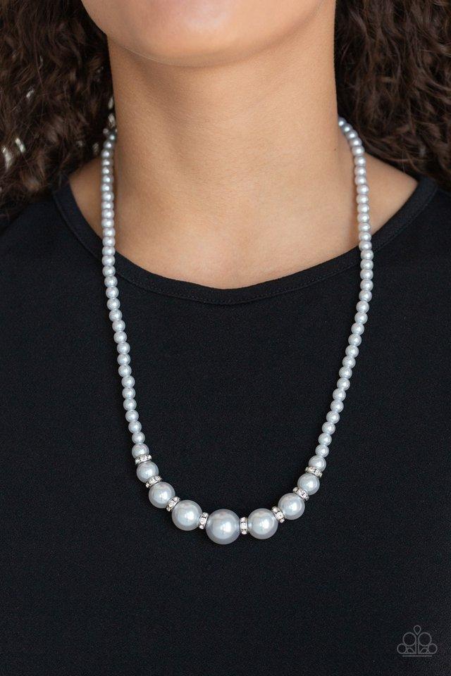 Soho Sweetheart Silver Pearl Necklace - Paparazzi Accessories- on model - CarasShop.com - Paparazzi Jewelry by Cara Jewels