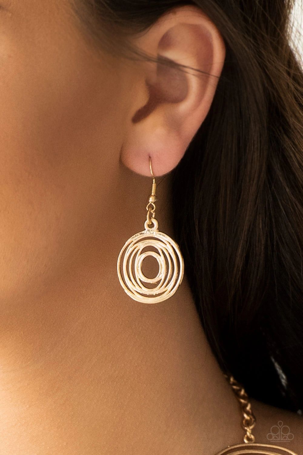 Sol Mates Gold Necklace - Paparazzi Accessories - free matching earrings -CarasShop.com - Paparazzi Jewelry by Cara Jewels