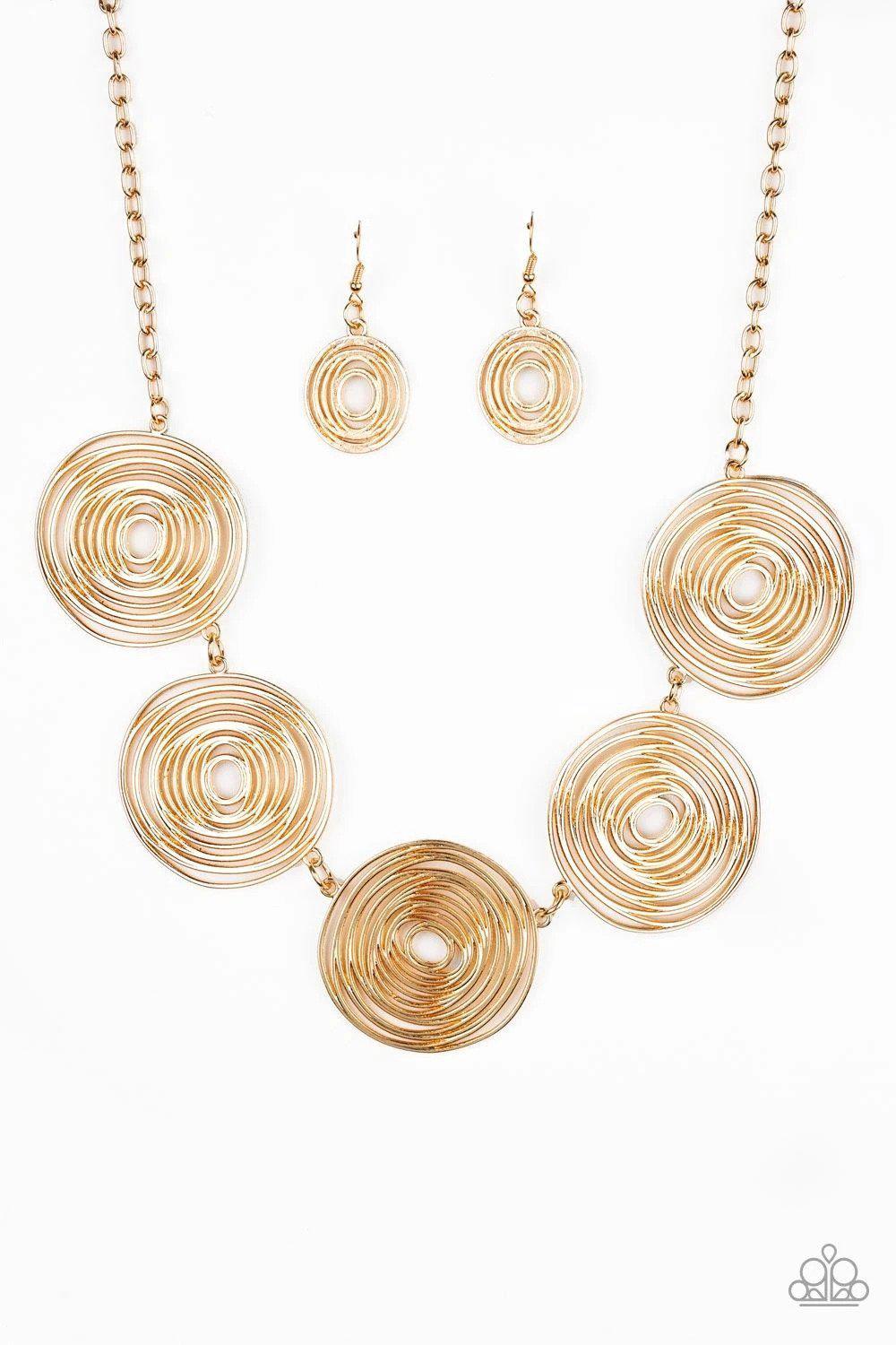 Sol Mates Gold Necklace - Paparazzi Accessories- on model - CarasShop.com - Paparazzi Jewelry by Cara Jewels
