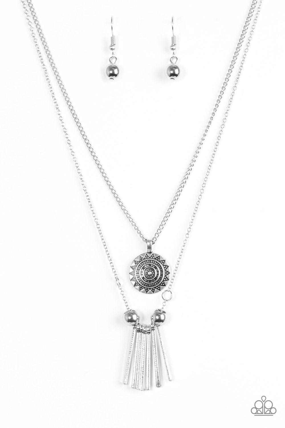 SOL Quest Silver Necklace - Paparazzi Accessories - free matching earrings -CarasShop.com - Paparazzi Jewelry by Cara Jewels