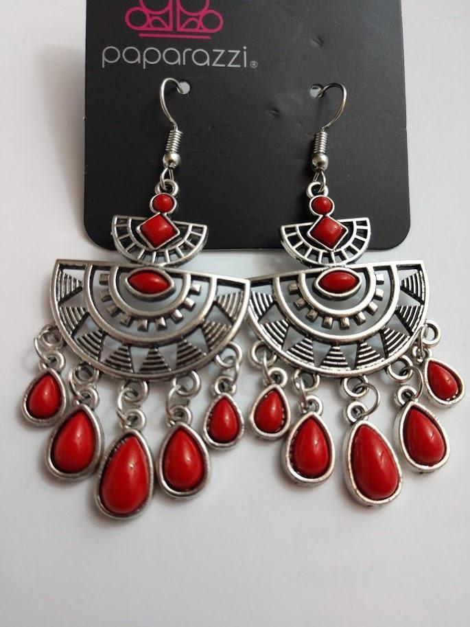 Sol Searching Red and Silver Earrings - Paparazzi Accessories- lightbox - CarasShop.com - Paparazzi Jewelry by Cara Jewels