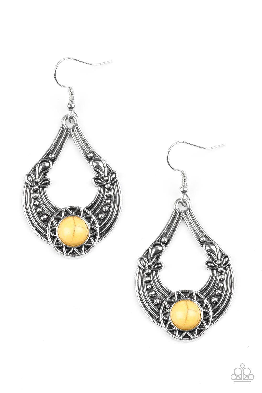 Sol Sonata Silver and Yellow Stone Earrings - Paparazzi Accessories- lightbox - CarasShop.com - Paparazzi Jewelry by Cara Jewels