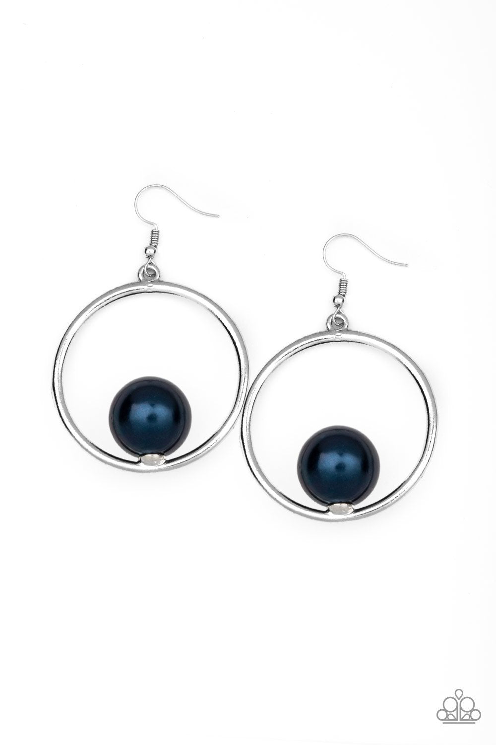 Solitaire REFINEMENT Blue Pearl Earrings - Paparazzi Accessories- lightbox - CarasShop.com - Paparazzi Jewelry by Cara Jewels