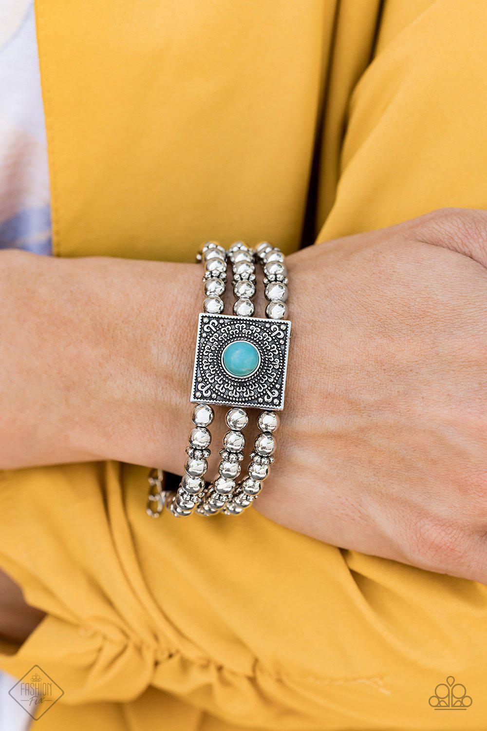Solstice Soul Turquoise Blue Stone and Silver Bracelet - Paparazzi Accessories- lightbox - CarasShop.com - Paparazzi Jewelry by Cara Jewels