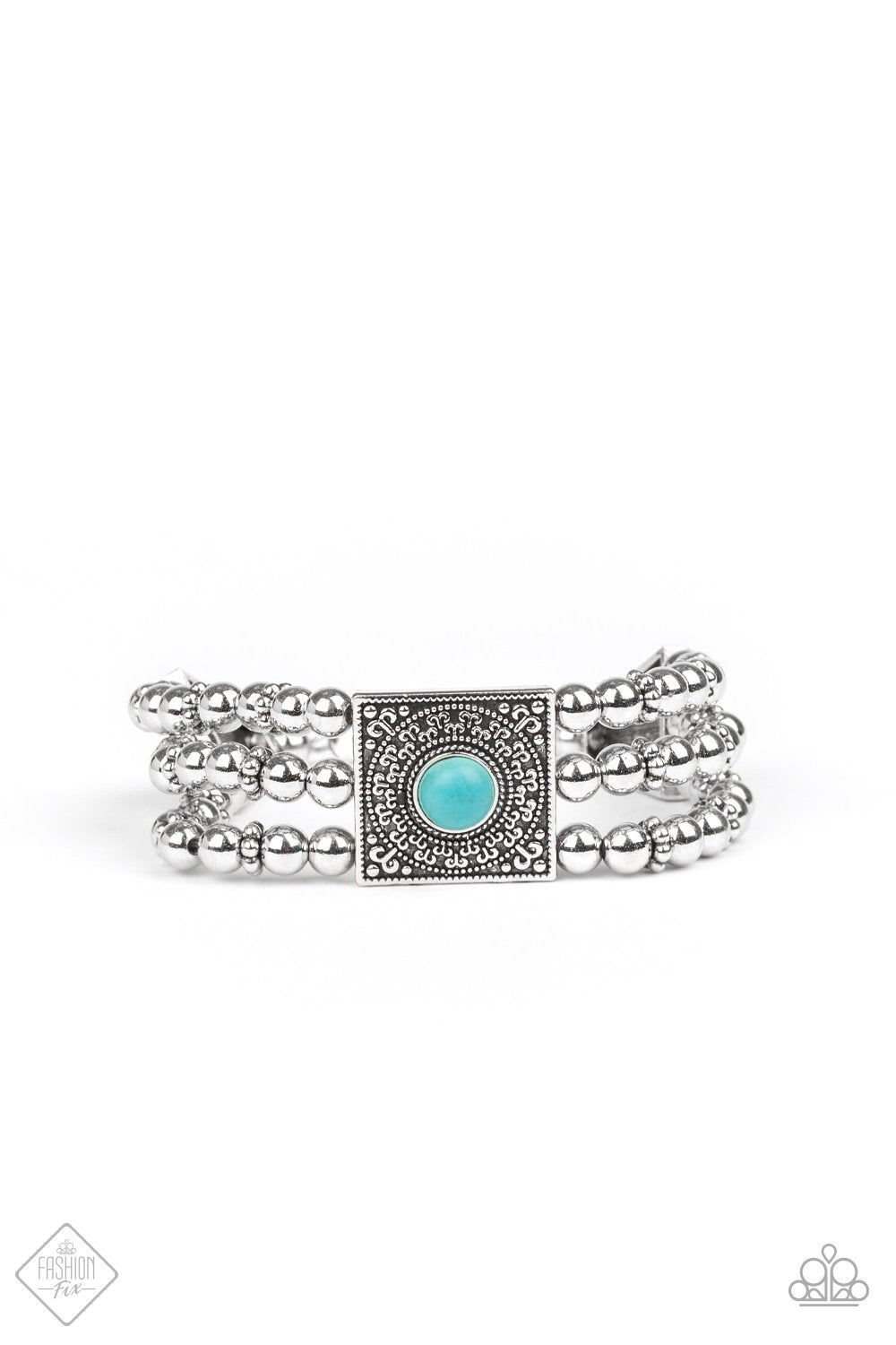 Solstice Soul Turquoise Blue Stone and Silver Bracelet - Paparazzi Accessories- on model - CarasShop.com - Paparazzi Jewelry by Cara Jewels