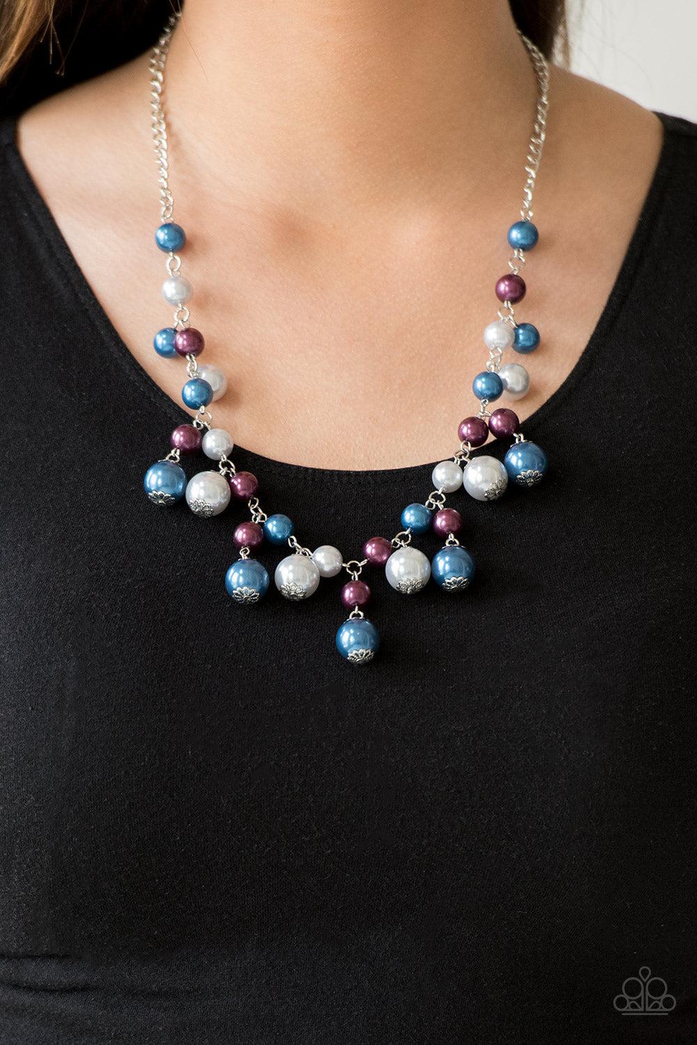Soon To Be Mrs. Multi Blue & Purple Necklace - Paparazzi Accessories- on model - CarasShop.com - Paparazzi Jewelry by Cara Jewels