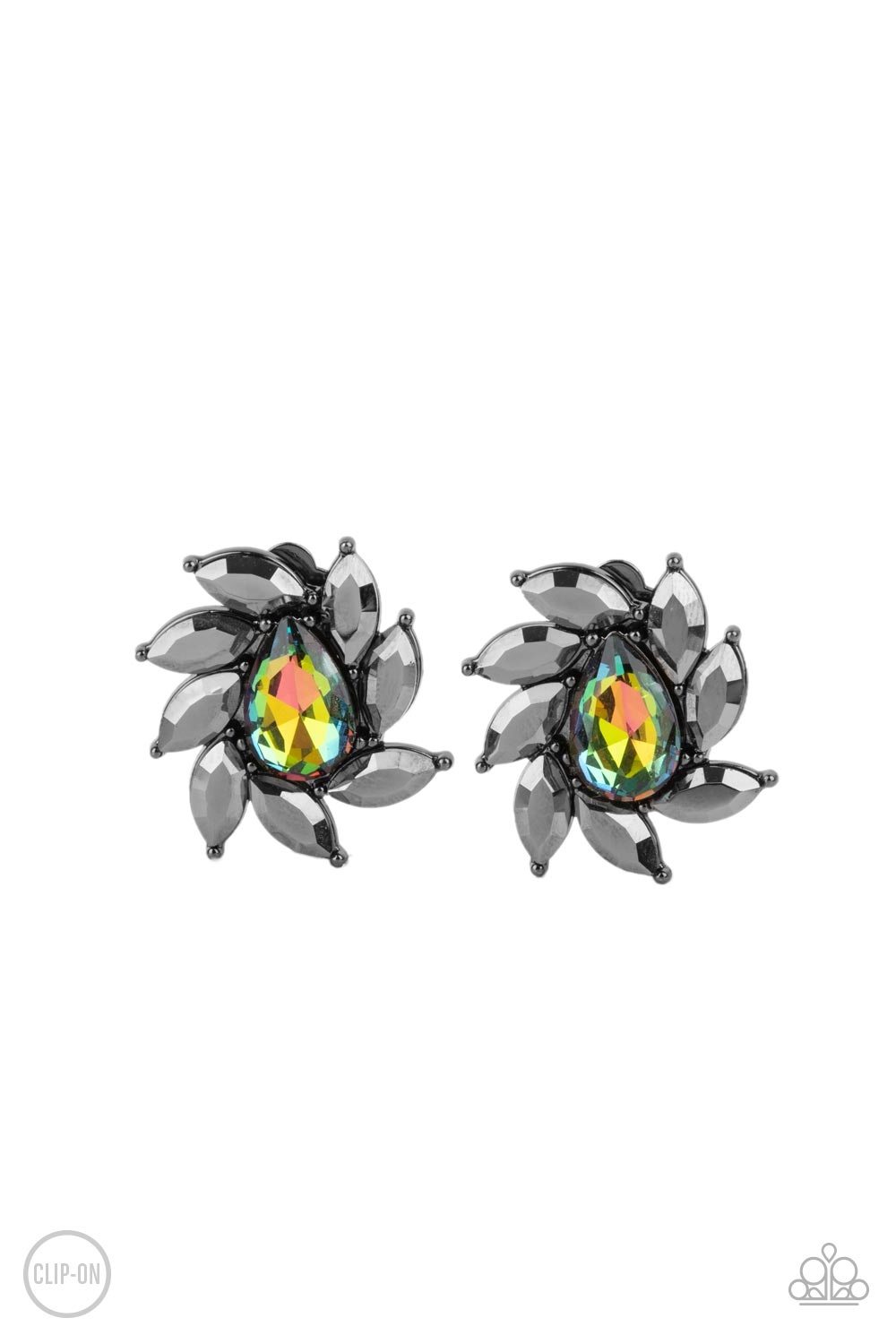 Sophisticated Swirl Multi "Oil Spill" Rhinestone Clip-On Earrings- lightbox - CarasShop.com - Paparazzi Jewelry by Cara Jewels