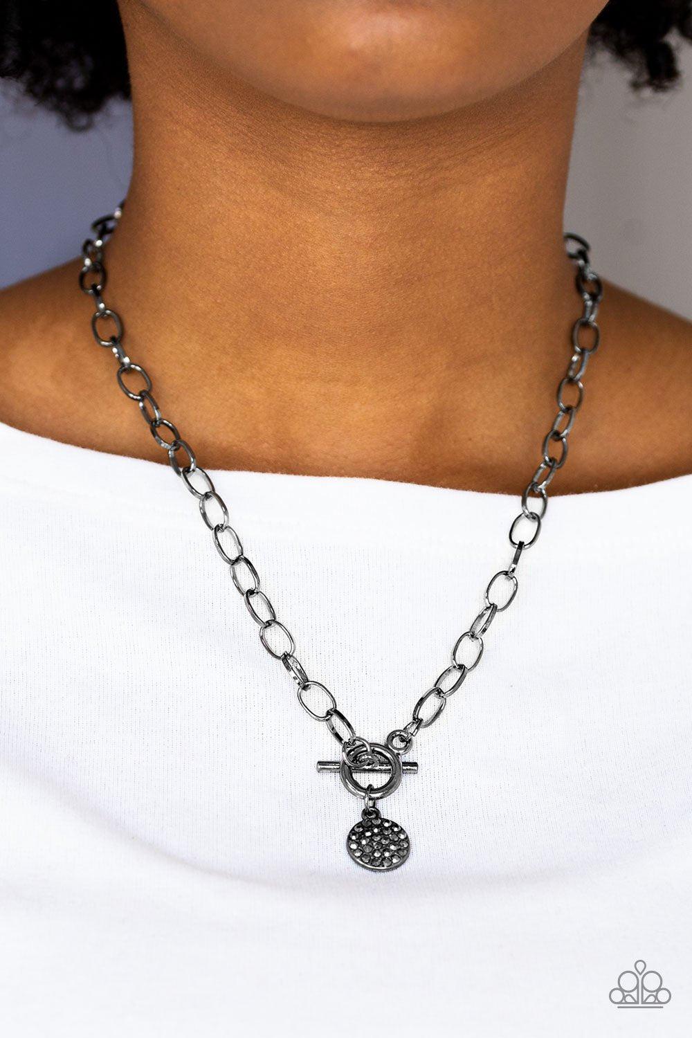 Sorority Sisters Gunmetal Black and Hematite Rhinestone Necklace - Paparazzi Accessories- lightbox - CarasShop.com - Paparazzi Jewelry by Cara Jewels