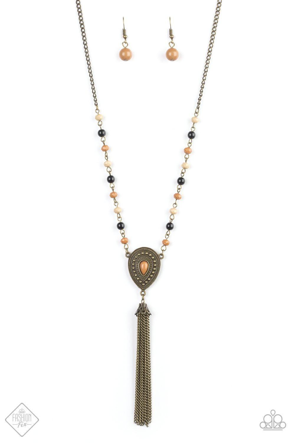Soul Quest Multi-color Bead and Brass Tassel Necklace - Paparazzi Accessories - free matching earrings -CarasShop.com - Paparazzi Jewelry by Cara Jewels