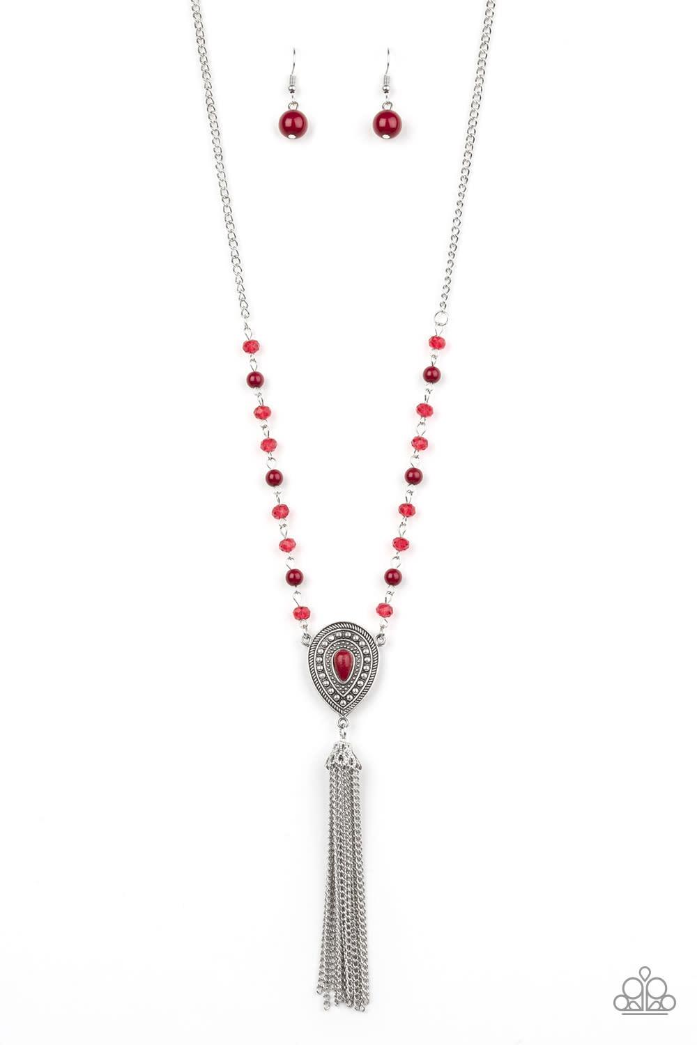 Soul Quest Red and Silver Tassel Necklace - Paparazzi Accessories- lightbox - CarasShop.com - Paparazzi Jewelry by Cara Jewels
