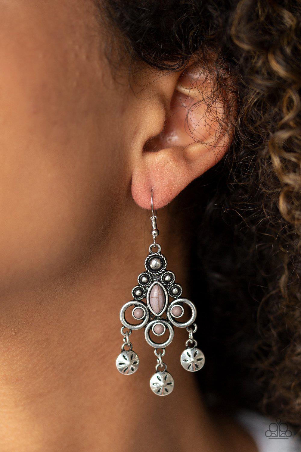 Southern Expressions Silver and Gray Stone Earrings - Paparazzi Accessories- on model - CarasShop.com - Paparazzi Jewelry by Cara Jewels