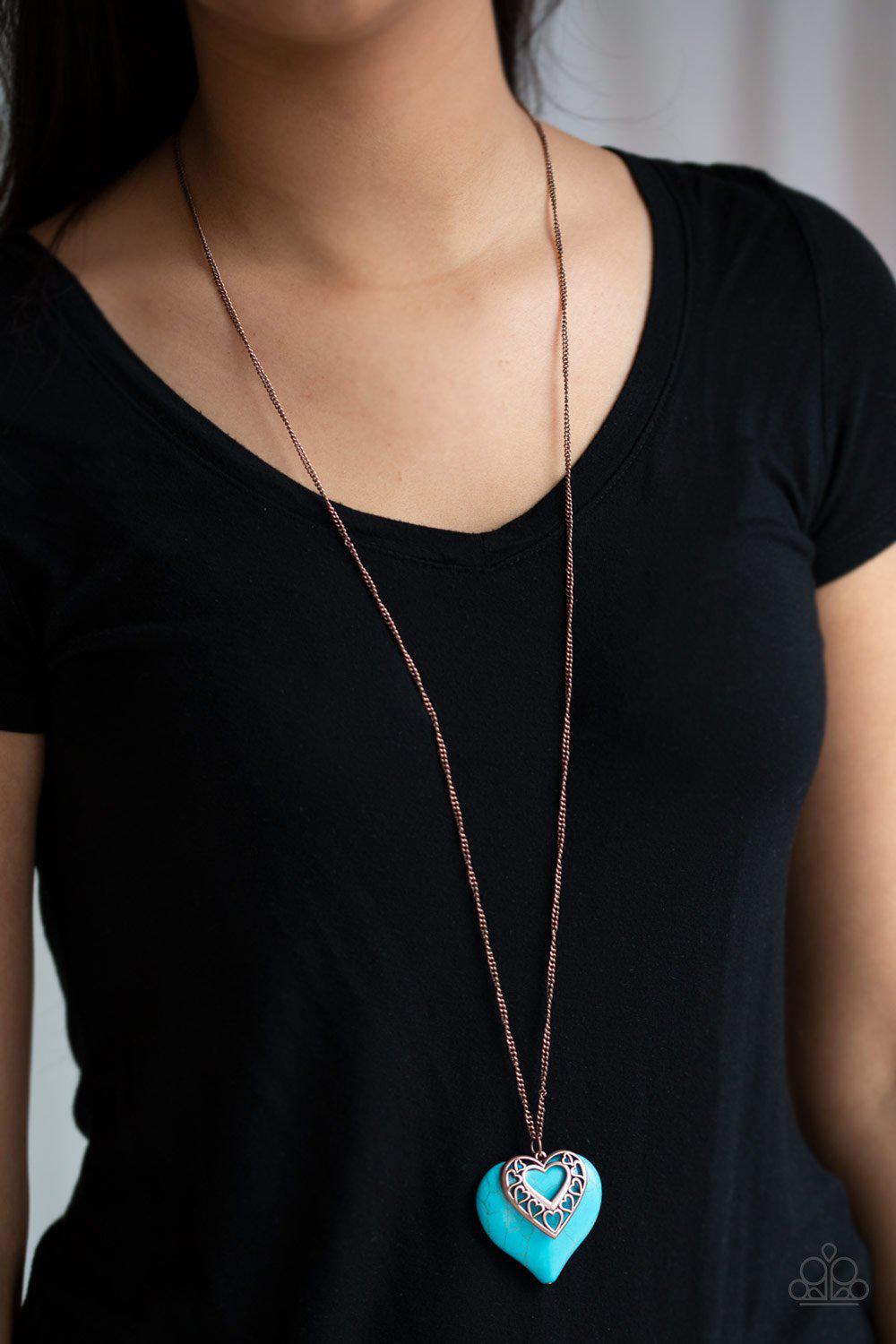 Southern Heart Copper and Turquoise Blue Stone Necklace - Paparazzi Accessories- lightbox - CarasShop.com - Paparazzi Jewelry by Cara Jewels
