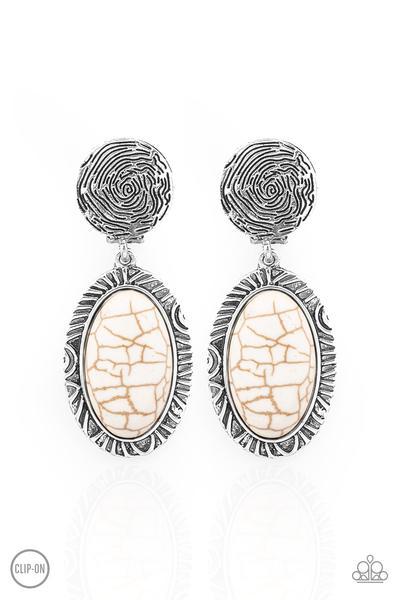 Southern Impressions White Stone Clip On Earrings - Paparazzi Accessories- lightbox - CarasShop.com - Paparazzi Jewelry by Cara Jewels