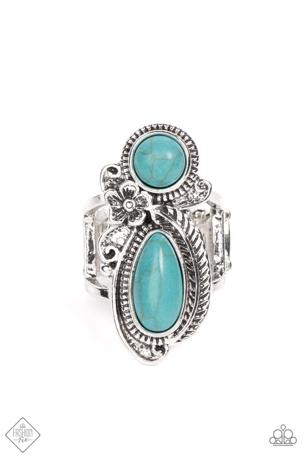 Southern Nirvana Turquoise Blue Stone Ring - Paparazzi Accessories- lightbox - CarasShop.com - Paparazzi Jewelry by Cara Jewels