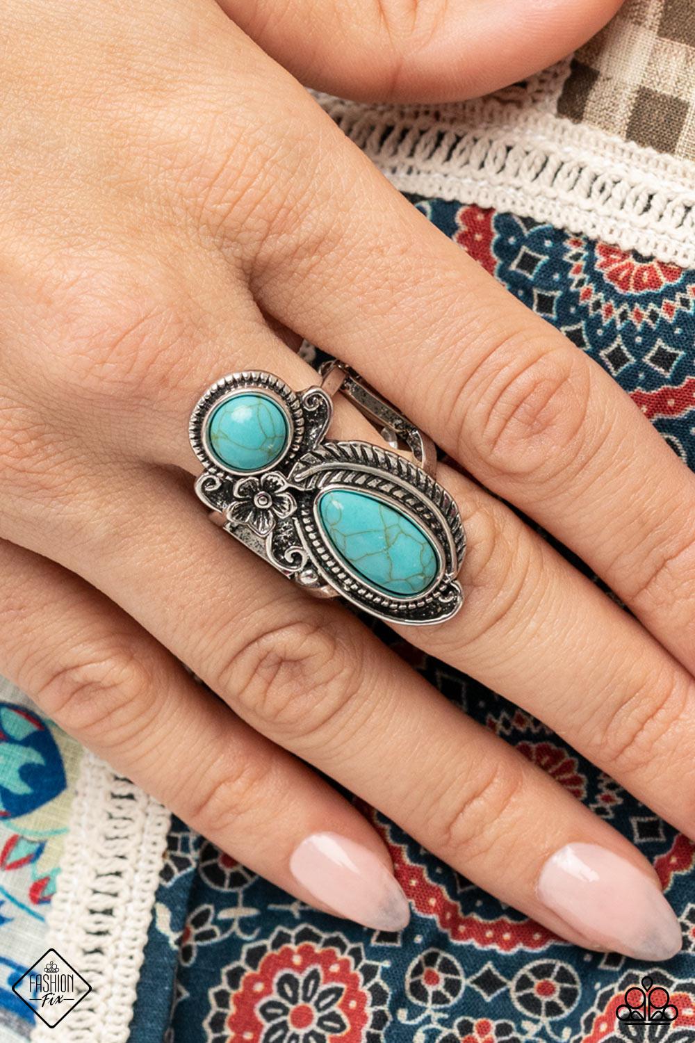 Southern Nirvana Turquoise Blue Stone Ring - Paparazzi Accessories- on model - CarasShop.com - Paparazzi Jewelry by Cara Jewels