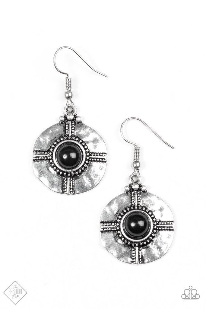 Southern Oasis Black Earrings - Paparazzi Accessories- on model - CarasShop.com - Paparazzi Jewelry by Cara Jewels