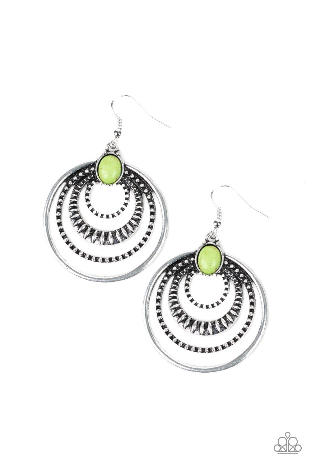 Southern Sol Green Stone Earrings - Paparazzi Accessories- on model - CarasShop.com - Paparazzi Jewelry by Cara Jewels