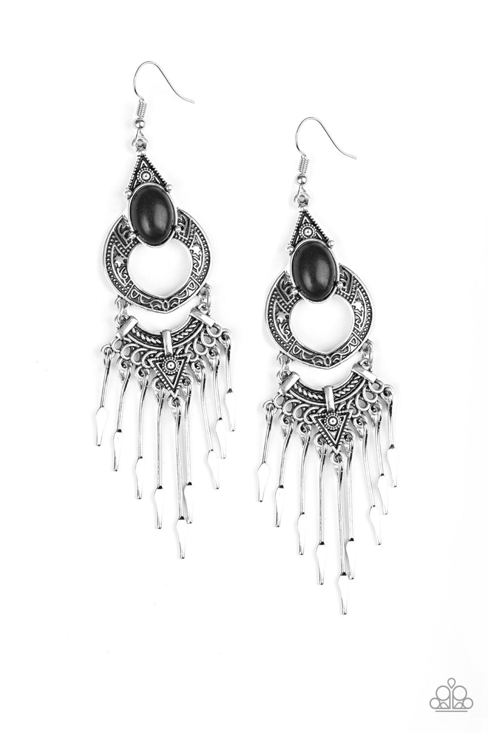 Southern Spearhead Black and Silver Earrings - Paparazzi Accessories- lightbox - CarasShop.com - Paparazzi Jewelry by Cara Jewels