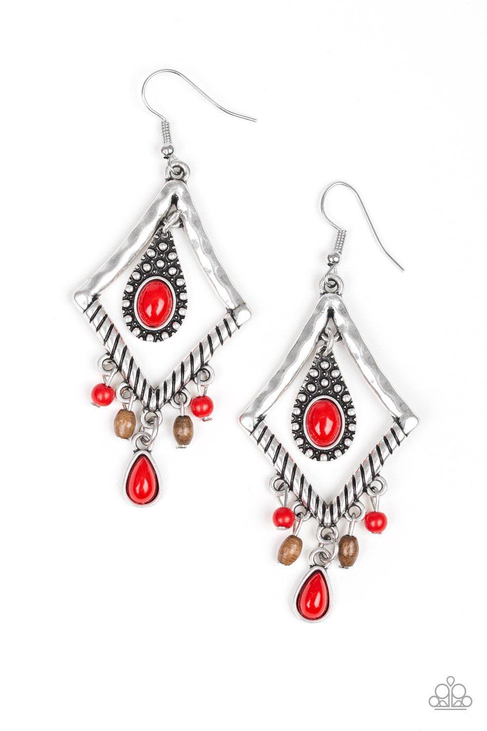 Southern Sunsets Red and Silver Earrings - Paparazzi Accessories- lightbox - CarasShop.com - Paparazzi Jewelry by Cara Jewels