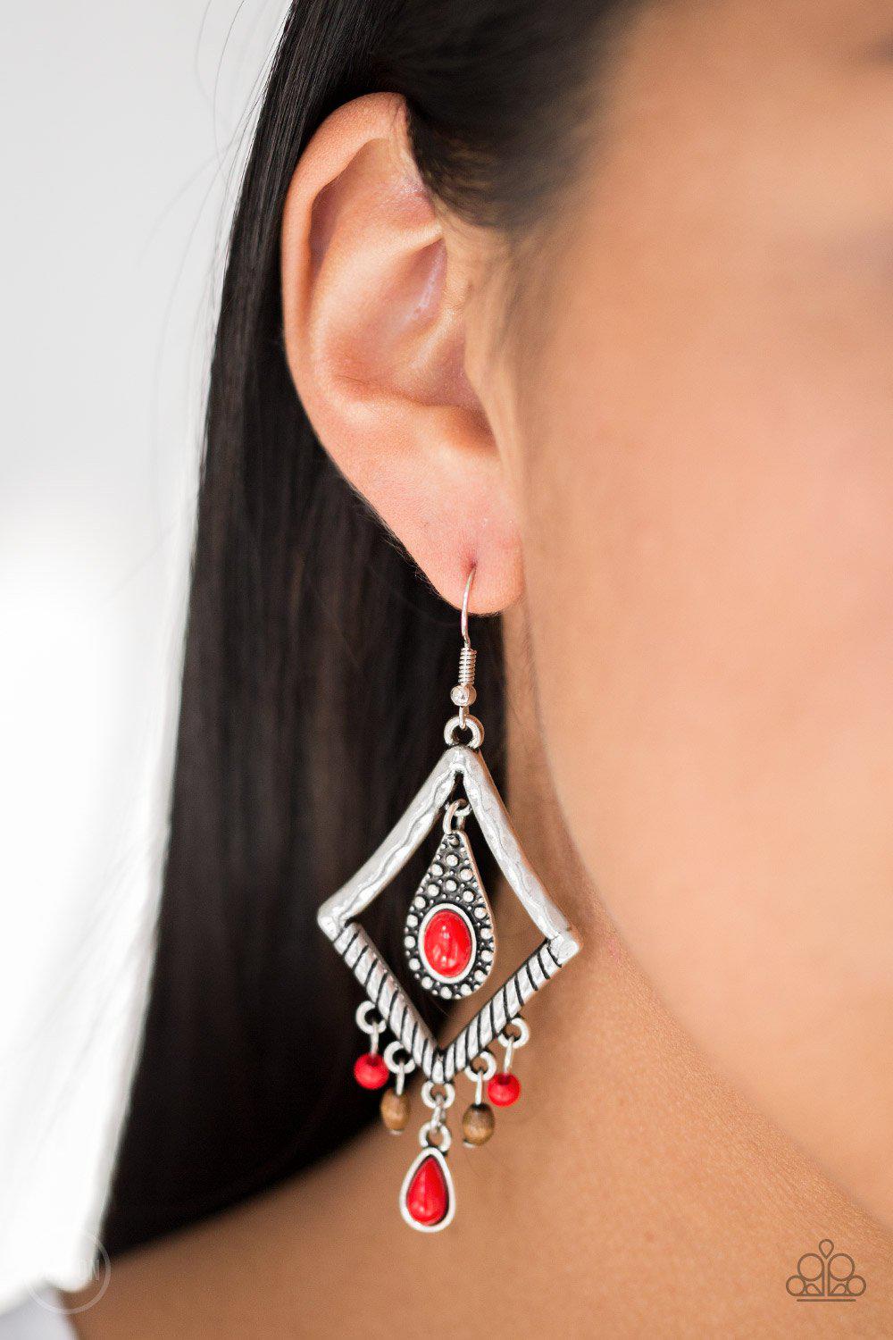 Southern Sunsets Red and Silver Earrings - Paparazzi Accessories- lightbox - CarasShop.com - Paparazzi Jewelry by Cara Jewels