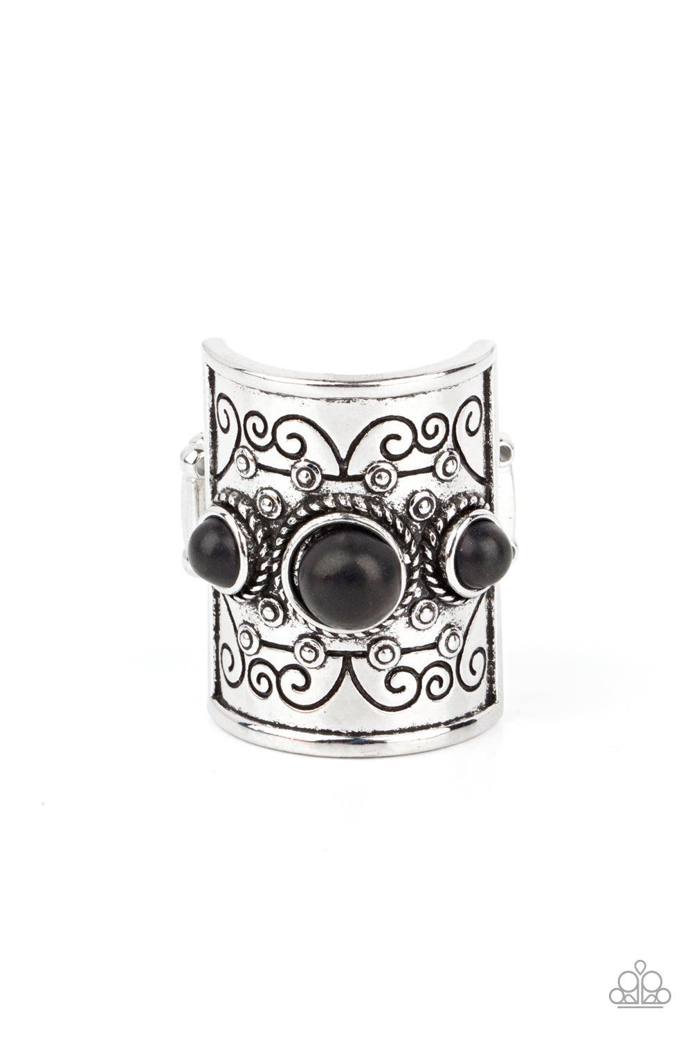 Southwestern Scenery Black Stone Ring - Paparazzi Accessories- lightbox - CarasShop.com - Paparazzi Jewelry by Cara Jewels