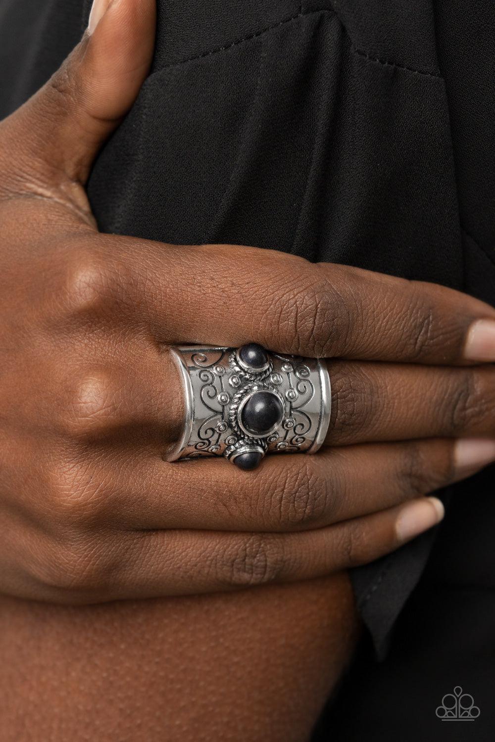 Southwestern Scenery Black Stone Ring - Paparazzi Accessories- lightbox - CarasShop.com - Paparazzi Jewelry by Cara Jewels