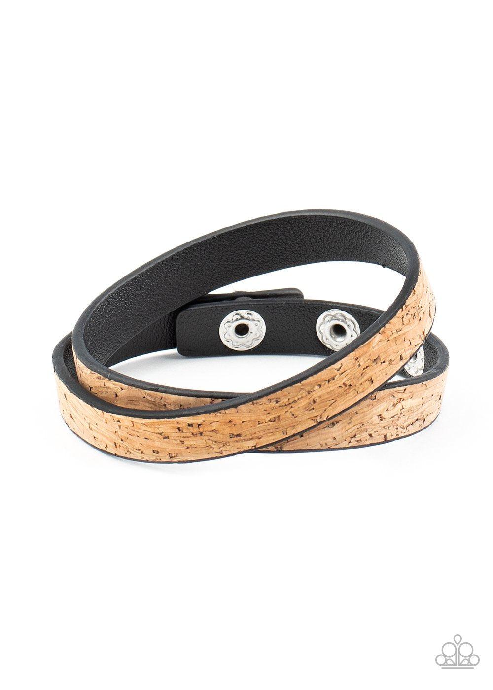 Space Warp Brown Cork-like Double-wrap Snap Bracelet - Paparazzi Accessories- lightbox - CarasShop.com - Paparazzi Jewelry by Cara Jewels