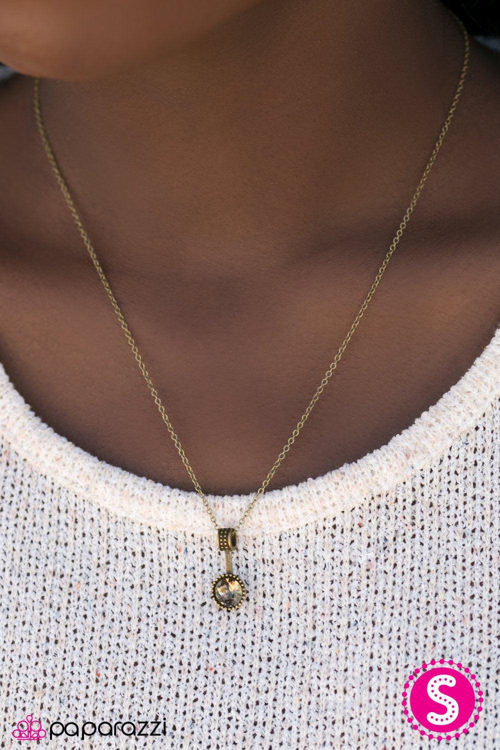 Spark In The Dark Brass Rhinestone Necklace - Paparazzi Accessories- lightbox - CarasShop.com - Paparazzi Jewelry by Cara Jewels