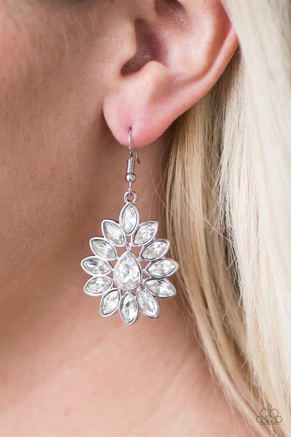 Sparkle On Command White Rhinestone Earrings - Paparazzi Accessories- lightbox - CarasShop.com - Paparazzi Jewelry by Cara Jewels