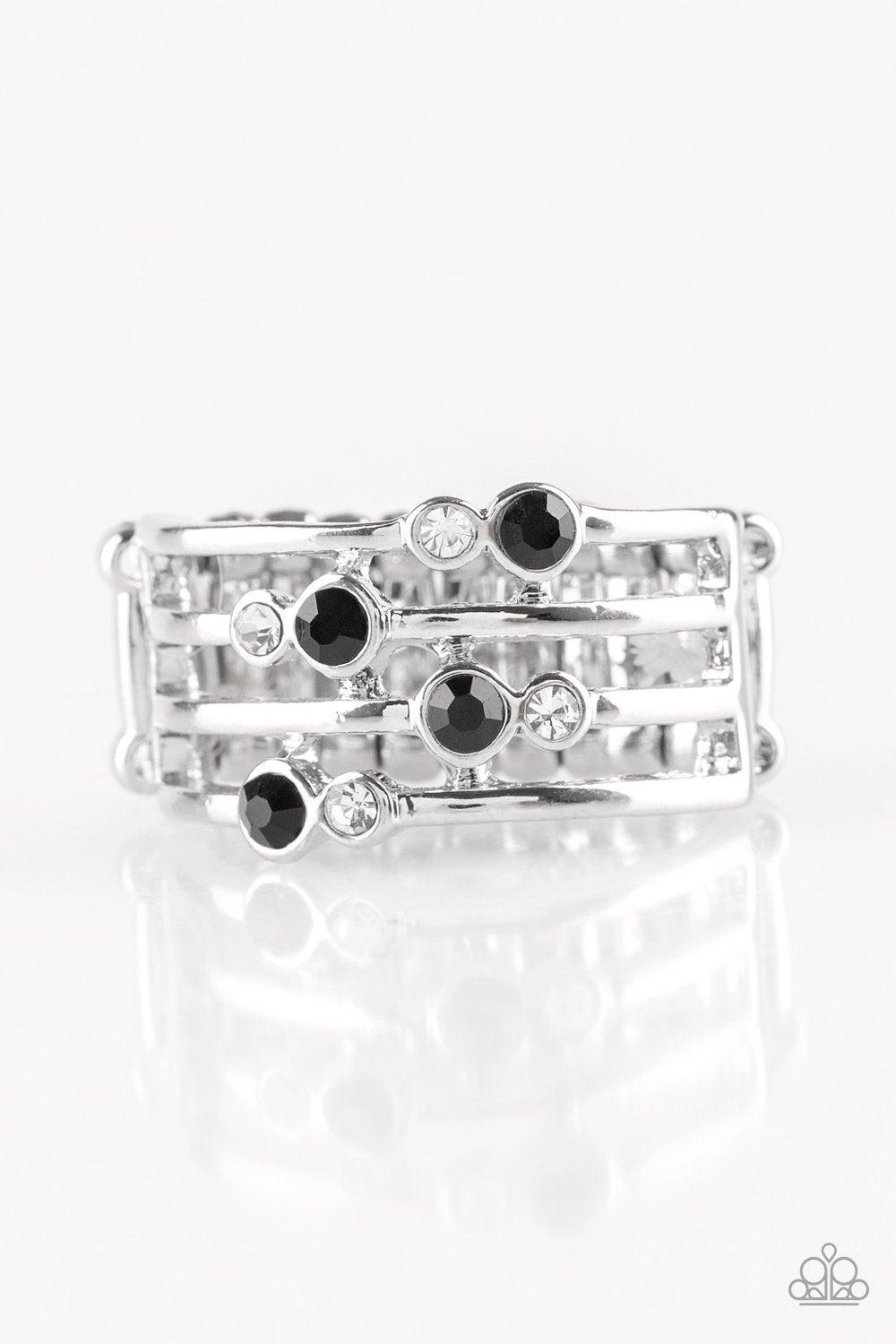 Sparkle Showdown Silver and Black Ring - Paparazzi Accessories- on model - CarasShop.com - Paparazzi Jewelry by Cara Jewels