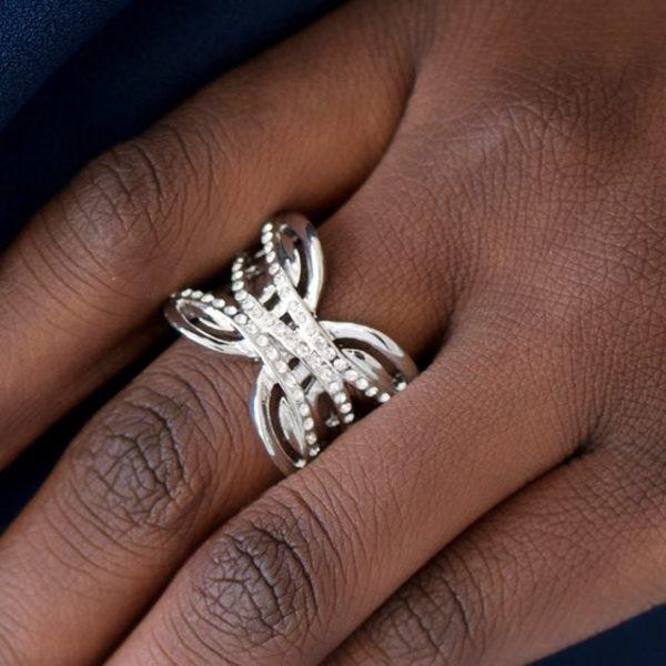 Sparkle Squad Silver and White Ring - Paparazzi Accessories- lightbox - CarasShop.com - Paparazzi Jewelry by Cara Jewels