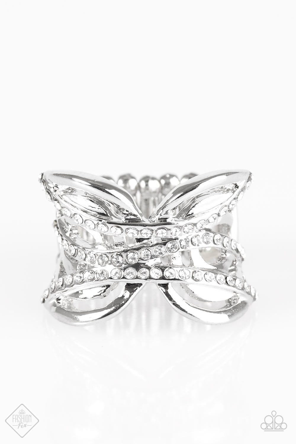 Sparkle Squad Silver and White Ring - Paparazzi Accessories- on model - CarasShop.com - Paparazzi Jewelry by Cara Jewels