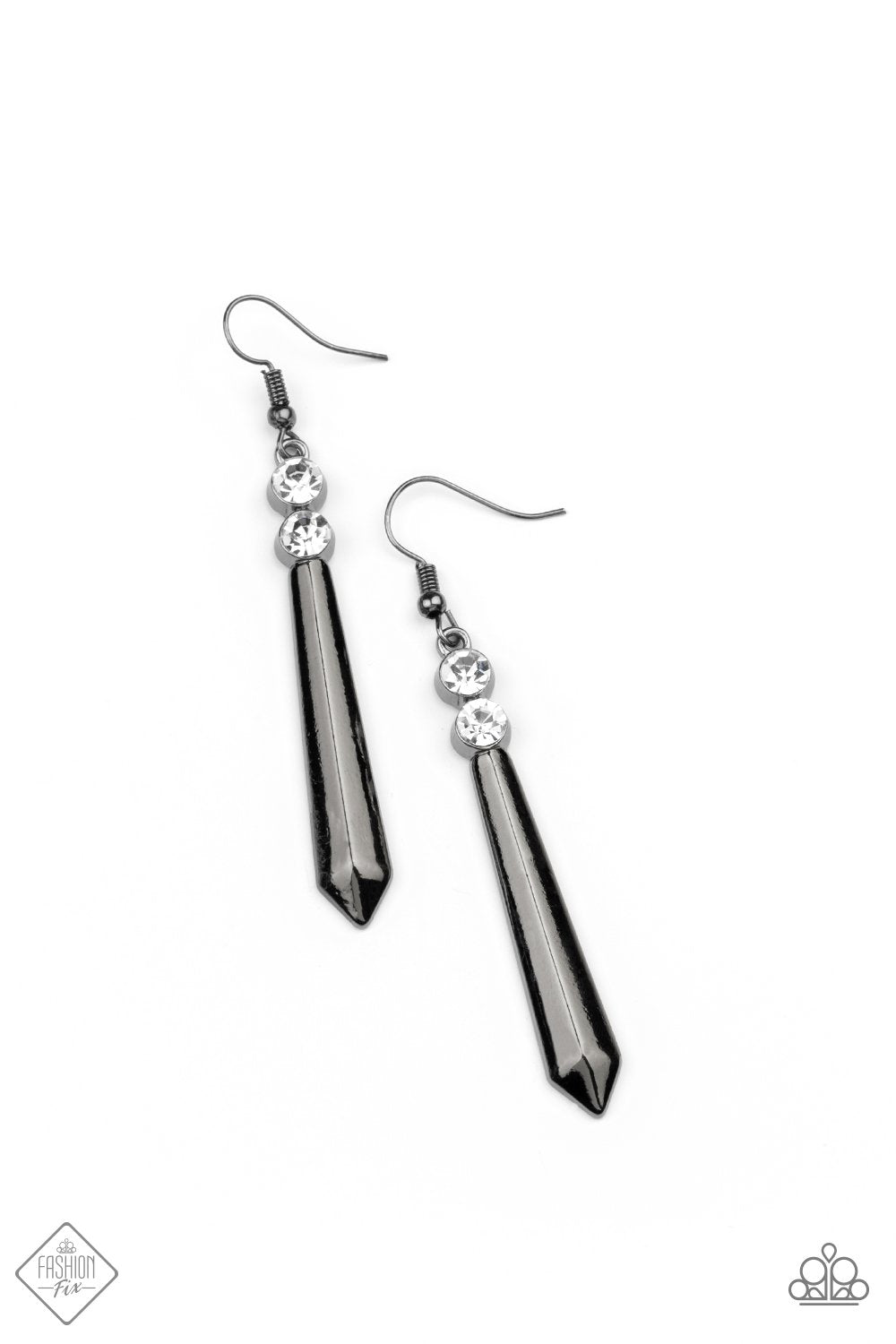 Sparkle Stream Gunmetal Black and White Rhinestone Earrings - Paparazzi Accessories- lightbox - CarasShop.com - Paparazzi Jewelry by Cara Jewels