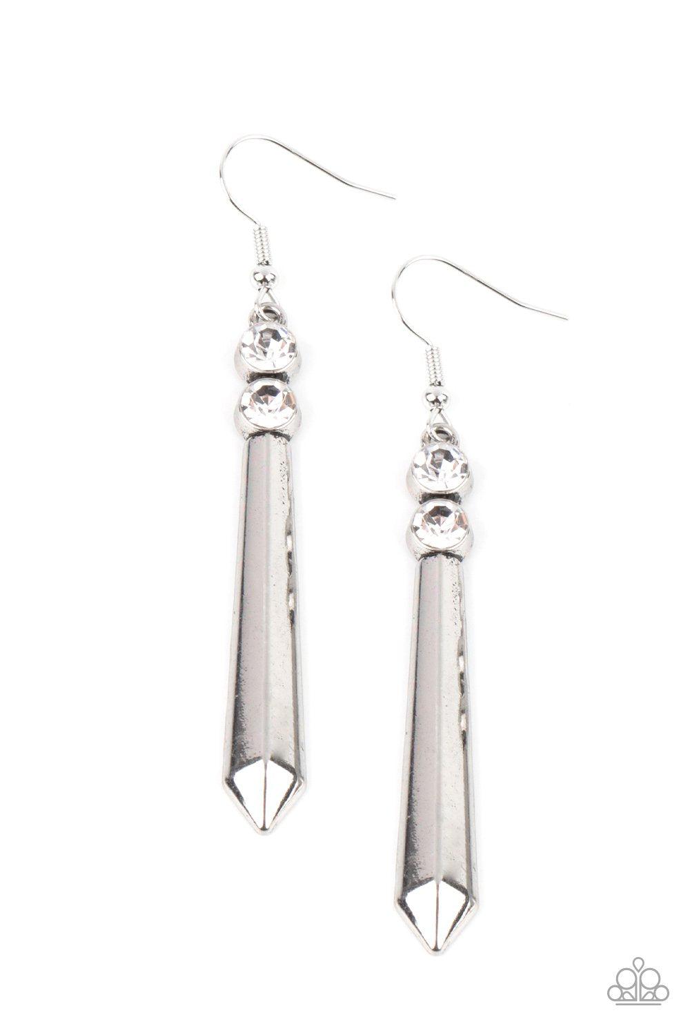 Sparkle Stream White Rhinestone and Silver Earrings - Paparazzi Accessories- lightbox - CarasShop.com - Paparazzi Jewelry by Cara Jewels