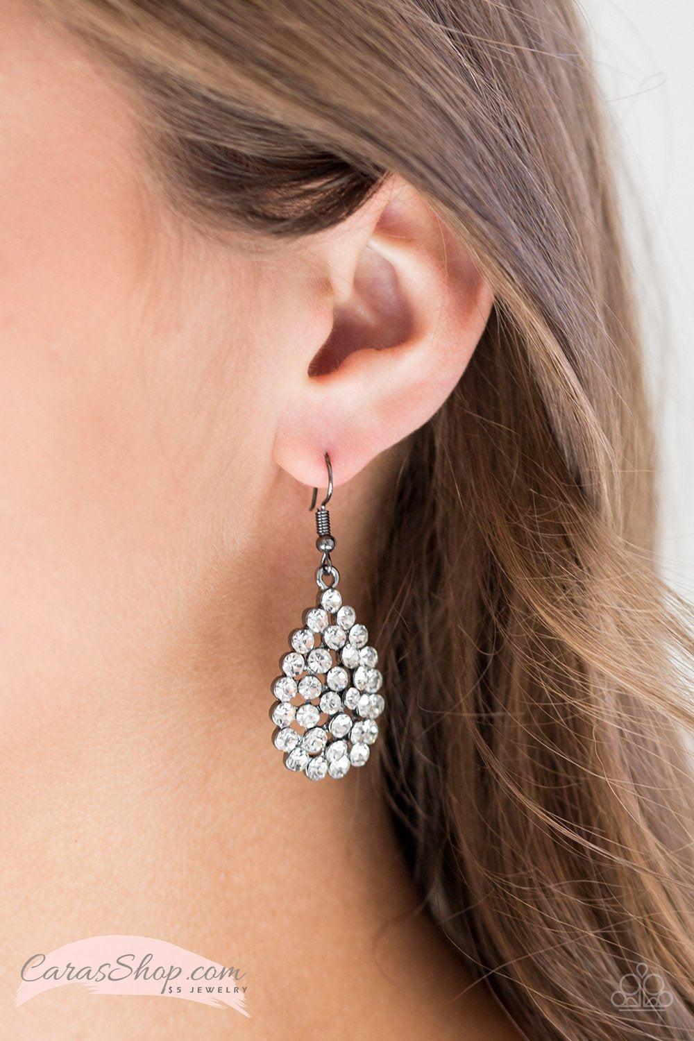Sparkling Sparkle-naire - Gunmetal and White Rhinestone Earrings - Paparazzi Accessories- lightbox - CarasShop.com - Paparazzi Jewelry by Cara Jewels