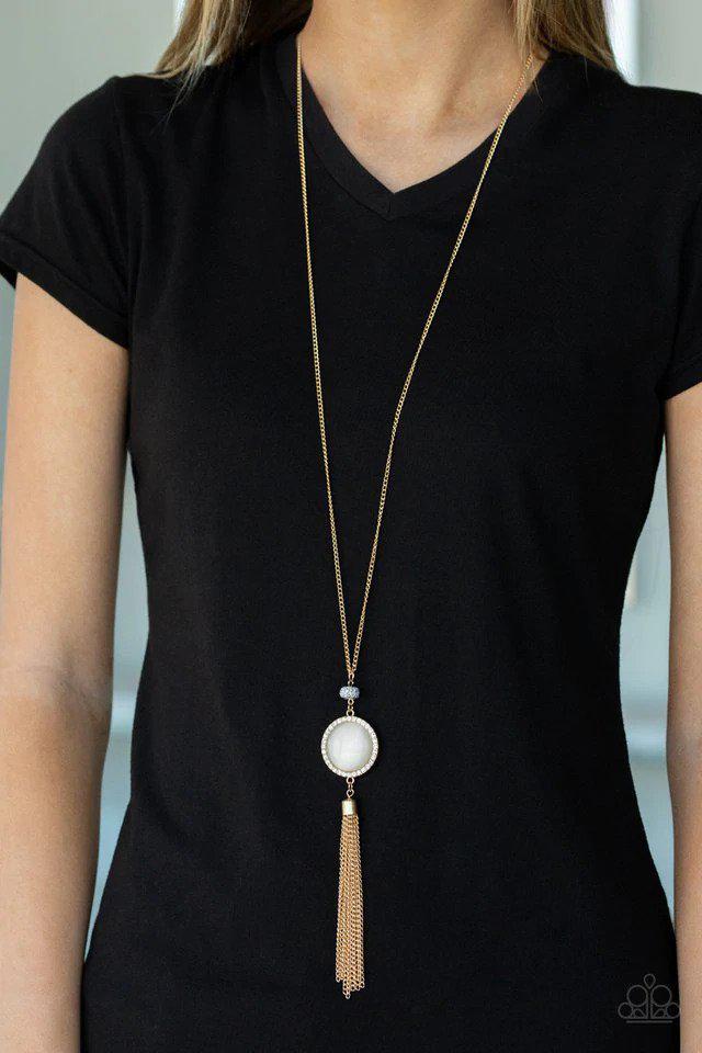 Sparkling Spectacle Gold Necklace - Paparazzi Accessories- on model - CarasShop.com - Paparazzi Jewelry by Cara Jewels