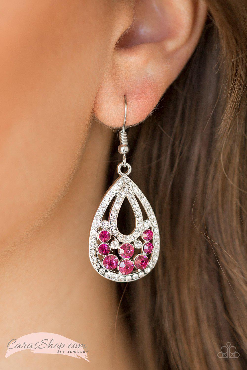 Sparkling Stardom - Pink and White Gem Earrings - Paparazzi Accessories- on model - CarasShop.com - Paparazzi Jewelry by Cara Jewels