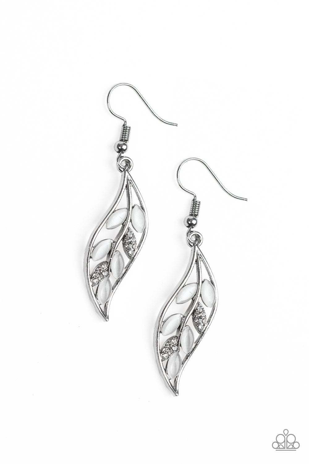 Sparkling Stems White Moonstone Leaf Earrings - Paparazzi Accessories- lightbox - CarasShop.com - Paparazzi Jewelry by Cara Jewels